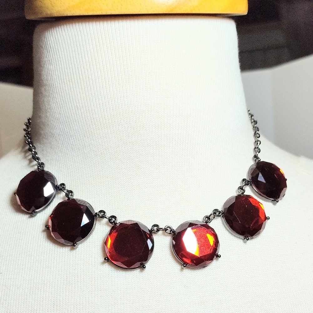 Orion Ruby Red Reflective Mirror Statement Necklace